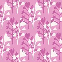 Abstract silhouette flowers seamless pattern. Botanic elements in lilac and white colors. Simple floral design. vector
