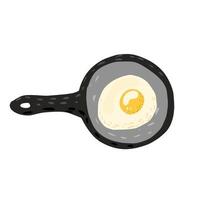 Fried egg in pan isolated on white background. Tool for ing in doodle. vector