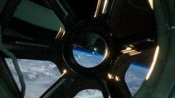 Cockpit view from International Space Station operating nearby of planet Earth video