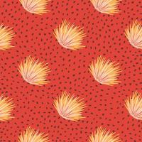 Orange and pink colored bush silhouettes seamless pattern. Bright red background with dots. Summer botanic artwork. vector