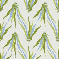 Blue and green colored seaweeds ornament seamless aqua pattern. Simple hand drawn marine artwork with grey background. vector