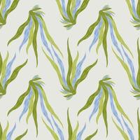 Blue and green colored seaweeds ornament seamless aqua pattern. Simple hand drawn marine artwork with grey background. vector