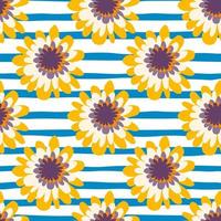 Flowers in yellow and white colors on white background with blue strips. vector