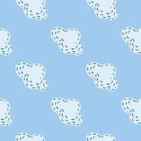 Minimalistic white clouds ornament seamless pattern. Pastel soft blue background. Simple sky backdrop. vector