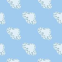 Minimalistic white clouds ornament seamless pattern. Pastel soft blue background. Simple sky backdrop. vector