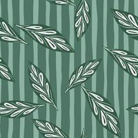 Random herbal seamless pattern with hand drawn geometric leaves ornament. Striped background. vector