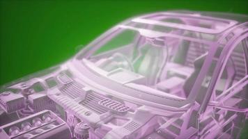 Holographic animation of 3D wireframe car model with engine video