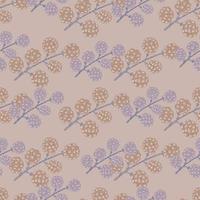 Pastel palette seamless pattern with simple blackberry branches shapes. Pale pink and blue tones artwork. vector