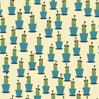 Green cactus in pot seamless pattern on yellow background. vector