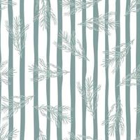 Abstract herbal seamless pattern with random blue rosemary ornament. Striped background with white lines. vector