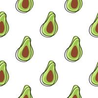 Abstract food seamless pattern with isolated green avocado ornament. White background. Fruit print. vector