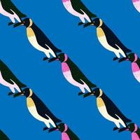 Bright abstract seamless parrern with white and black colored penguins print. Blue background. Cute print. vector