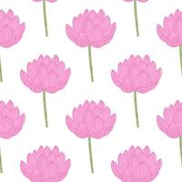 Isolated seamless pattern with simple pink lotus flower silhouettes print. White background. Asian flora backdrop. vector