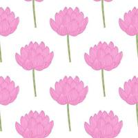 Isolated seamless pattern with simple pink lotus flower silhouettes print. White background. Asian flora backdrop. vector