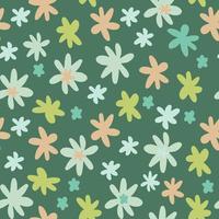 Seamless botanic pattern with daisy flowers in pink,blue and yellow colors. Dark pastel green background. vector