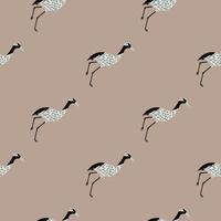 Minimalistic style seamless pattern with grey crane bird silhouettes ornament. Beige backround. Pale tones. vector