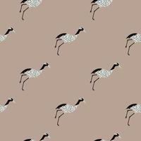 Minimalistic style seamless pattern with grey crane bird silhouettes ornament. Beige backround. Pale tones. vector