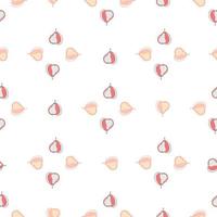 Isolated seamless pattern in geometric style with pear elements. Pink small print. White background. vector