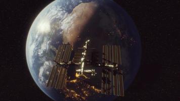 International Space Station in outer space over the planet Earth orbit video