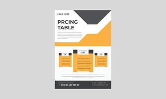 folleto de tabla de precios, el conjunto de planes de precios, comparación de precios o tabla de planes de productos, folleto de negocios de comparación de productos. vector