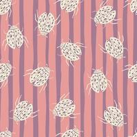 Seamless random pattern with white and black tones bugs. Pink and purple stripped background. Natural wildlife print. vector