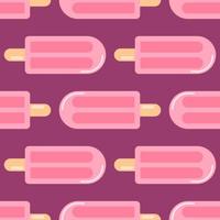 Bright food seamless pattern with fruit ice in pink colors. Purple background. Minimalistic creative design. vector