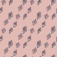 Simple minimalistic seamless pattern with navy blue contoured crowns. Light pink background. vector