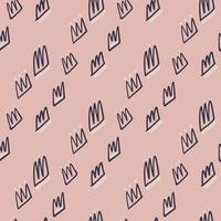 Simple minimalistic seamless pattern with navy blue contoured crowns. Light pink background. vector