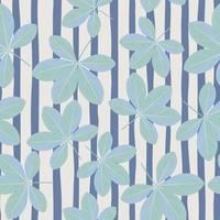 al azar azul doodle cheffler flores siluetas de patrones sin fisuras. fondo rayado azul y blanco. vector