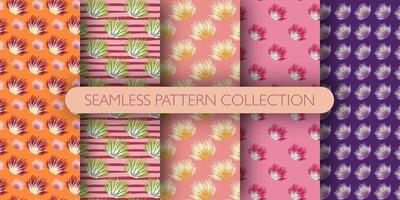 Set of seamless bush pattern. Shrubs background collection. Abstract cactus backdrop. vector