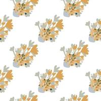 Isolated seamless pattern with flowers bouquet in orange and blue colors on white background. Simple naive design. vector