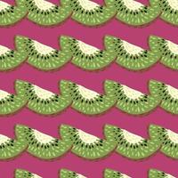 Contrast seamless pattern with simple green kiwi slice elements. Pink bright background. vector