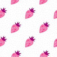 Random strawberries seamless pattern on dots background. Geometric strawberry wallpaper. vector