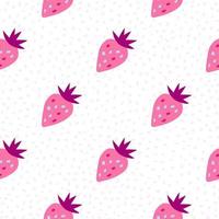 Random strawberries seamless pattern on dots background. Geometric strawberry wallpaper. vector