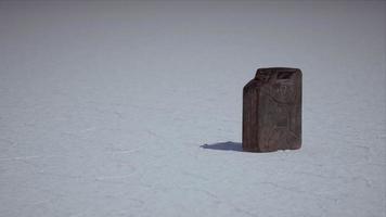 old metal fuel canister at salt flats in Utah video