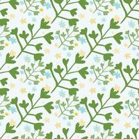 Spring seamless floral pattern with botanic ornament. Green and blue branches on light grey background. vector