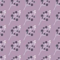 Abstract seamless blackberry pattern with doodle ornament. Pastel purple background. vector