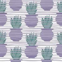 Aloe cactus in pot seamless pattern in hand drawn style. Doodle exotic wallpaper. vector