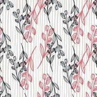Cute hand drawn floral pattern with pink and black colours. Lined background. vector