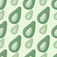 Isolated seamless cartoon pattern with avocado half silhouettes. Simple fruit print in green palette on white background. vector