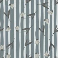 Seamless random pattern with bluebell flowers ornament. Striped background. Grey palette botanic artwork. vector