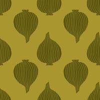 Doodle onion seamless pattern on green background. Organic texture. vector
