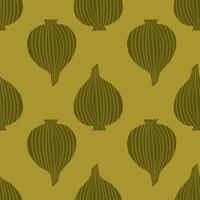 Doodle onion seamless pattern on green background. Organic texture. vector