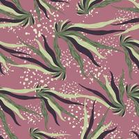 Random sea seamless pattern with underwater seaweed ornament. Green ocean foliage on purple background with splashes. vector