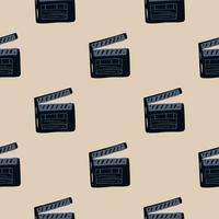 Doodle clapperboard seamless pattern. Simple cimema style print in dark tones on light beige background. vector