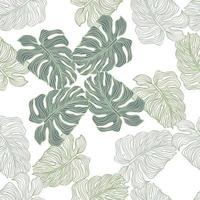 Linear monstera outline seamless pattern isolated. Tropical leaves backdrop. vector