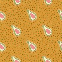 Pink doodle abstract avocado shapes seamless pattern. Orange dotted background. Geometric food print. vector