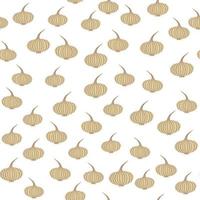 Chaotic onion seamless pattern on dots background. Onion bulb vegetable wallpaper. vector