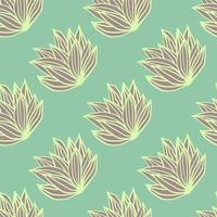 Spring seamless pattern with foliage ornament. Light turquoise background and yellow outlined leaves bush. vector