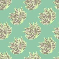 Spring seamless pattern with foliage ornament. Light turquoise background and yellow outlined leaves bush. vector